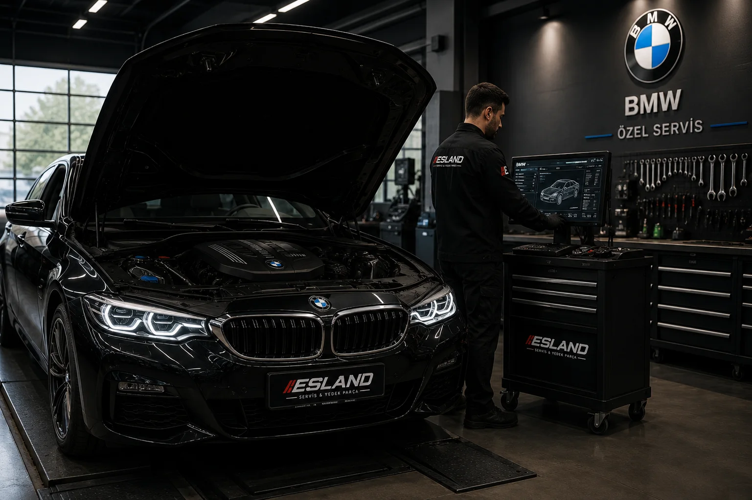 BMW servis ve teknik kontrol sürecini temsil eden Esland görseli