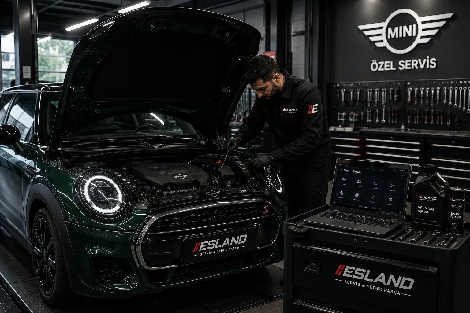 MINI servis ve teknik kontrol sürecini temsil eden Esland görseli