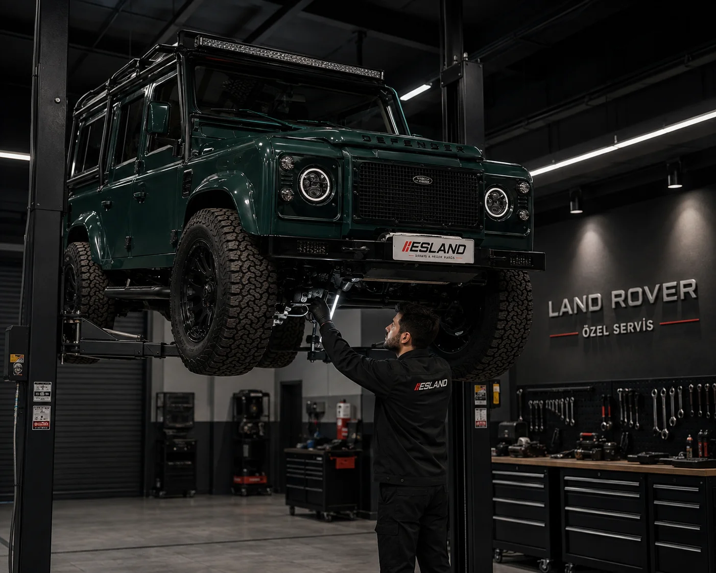 Land Rover ve Range Rover servis ve teknik kontrol sürecini temsil eden Esland görseli