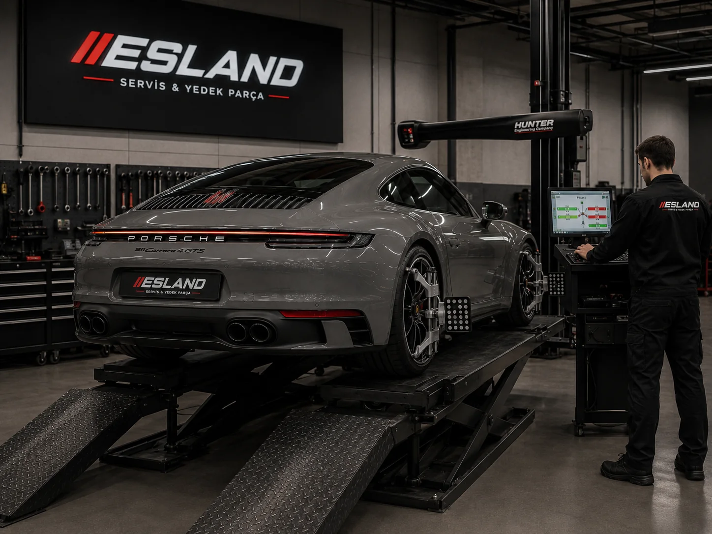 Porsche fren sistemi teknik kontrolünü temsil eden servis detayı